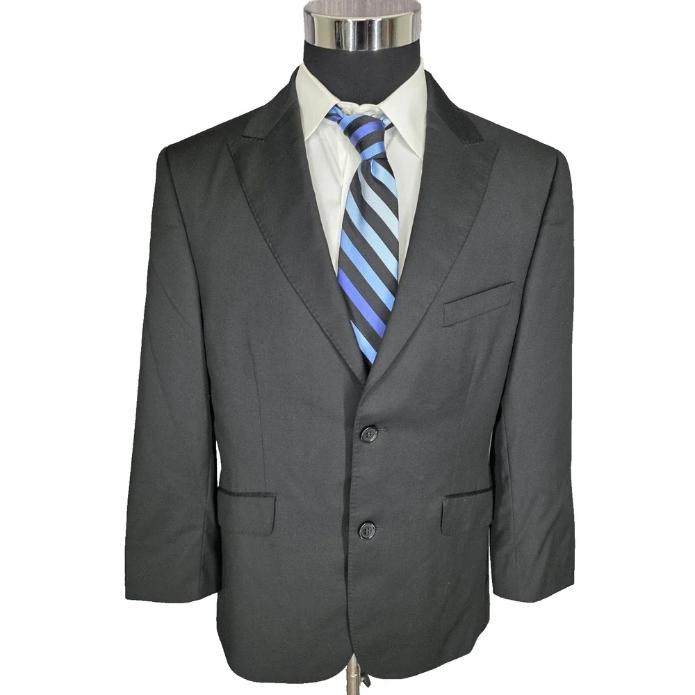 Berragamo Blazer Jacket‎ Mens 42R Black Sports Coat 2 Buttons Super 110's Wool